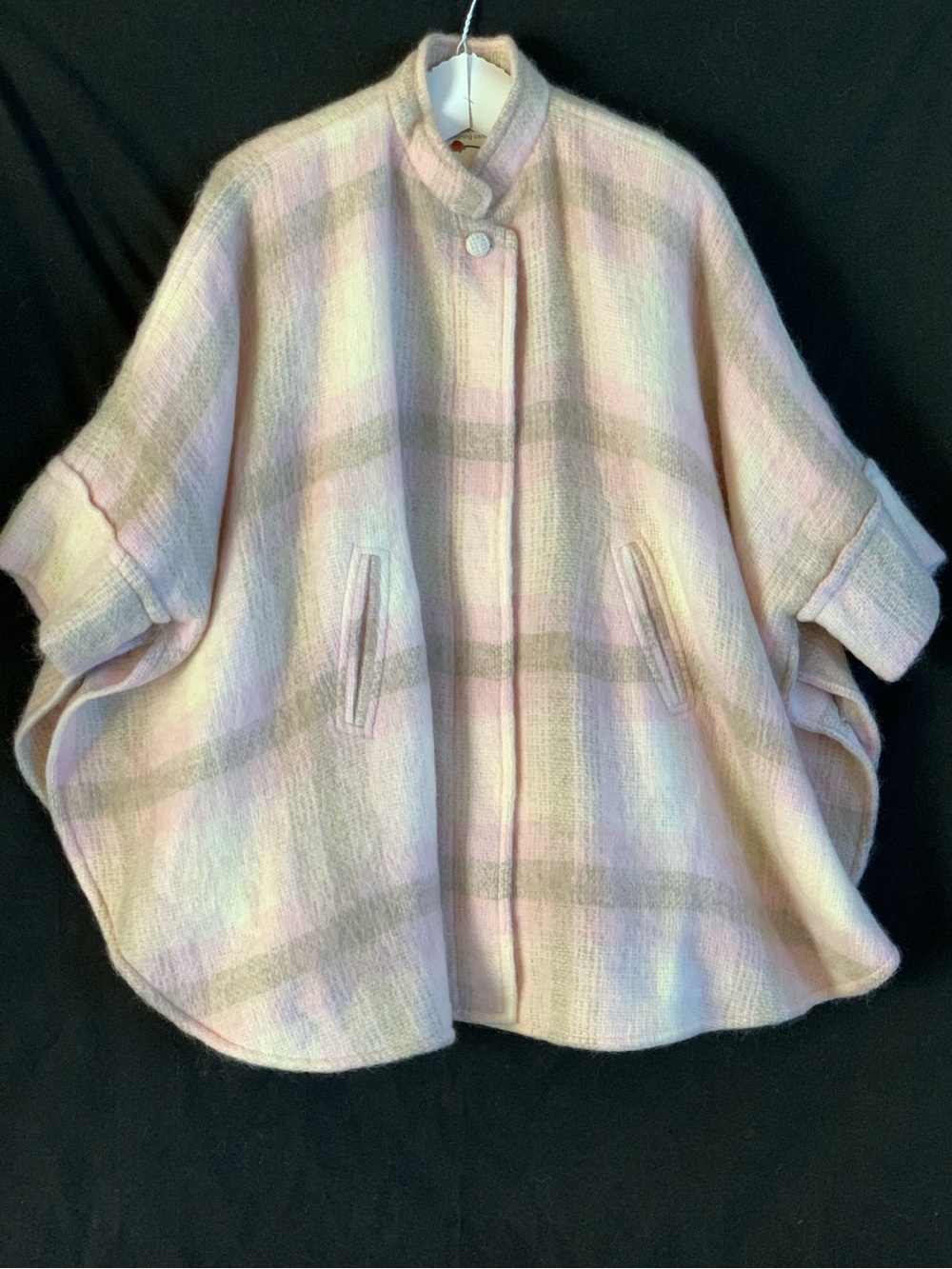 Vintage 1960s Donegal Design Women's Pastel Plaid Mohair Cape Coat -Ireland